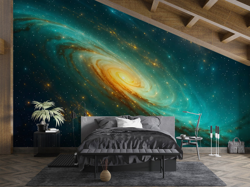 Wallpapers For Cosmic Design Vinyl Wallpaper Peel and Stick For Living Room, Hall, Art Design For Office "Spiral Galaxy In Radiance" Accent Wall 🌌✨