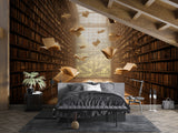 Floating Books Library Wall Mural for Office – Non-Woven Wallpaper for Workspace