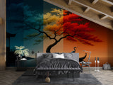 Non-woven photo wallpaper ‘Japanese Seasonal Tree’ — Conceptual art print for bedroom and hall, an elegant interior design choice for modern spaces and venues
