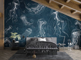 Art Wall Mural 🎨 Full Wall Peel and Stick Wallpaper "Painted Jellyfish" Wall Murals For Office Living Room