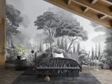 Vintage Style Art Print Graphic Non-Woven Wallpaper Black And White, Grey Shade For Office, Living Room, Bedroom 'Black And White Landscape: Forest Harmony' 🌲