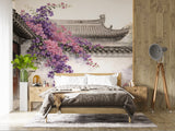 Peel and Stick Wallpaper Mural Blooming Bougainvillea Asian Courtyard for Bedroom