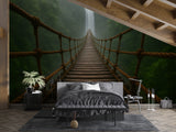 Natural Print "Bridge Into The Mist Toward The Waterfall" Brutal Wall Art Self-Adhesive Wallpaper For Living Room, Office, Adventure Lovers 🏞️