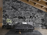 Peel and Stick Grey Graffiti Wall Mural – Modern Interior Design Wallpaper for Gaming Room, Peel and Stick Urban Street Art Decor