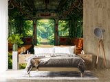 Self-Adhesive Wallpaper Forgotten Train in the Forest – Nature Print for Bedroom