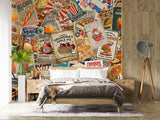 Non-Woven Wall Mural Vintage Food Poster Collage – Retro Restaurant Concept Wallpaper
