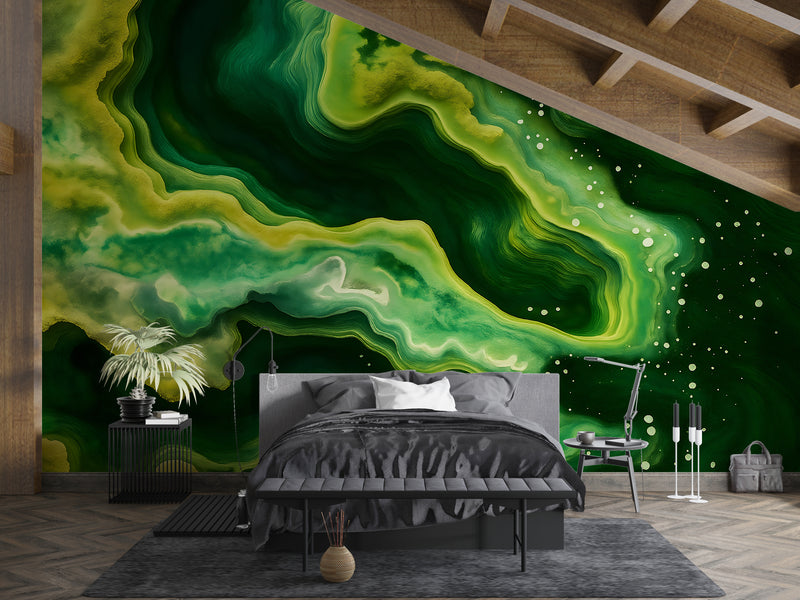 Bright Abstraction Self-Adhesive Wallpaper For Living Room, Bedroom, Office Dark Green Color Color Overflows ✨