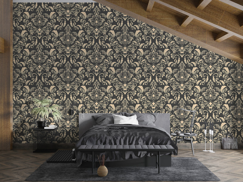 Vintage Style Vinyl Wallpaper Wallpaper for Themed Venue Design, Living Room, or Bedroom. Wall Print 'Royal Damask Ornament'