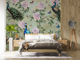 Non-Woven Vintage Floral Wallpaper Royal Peacock Garden Wall Mural