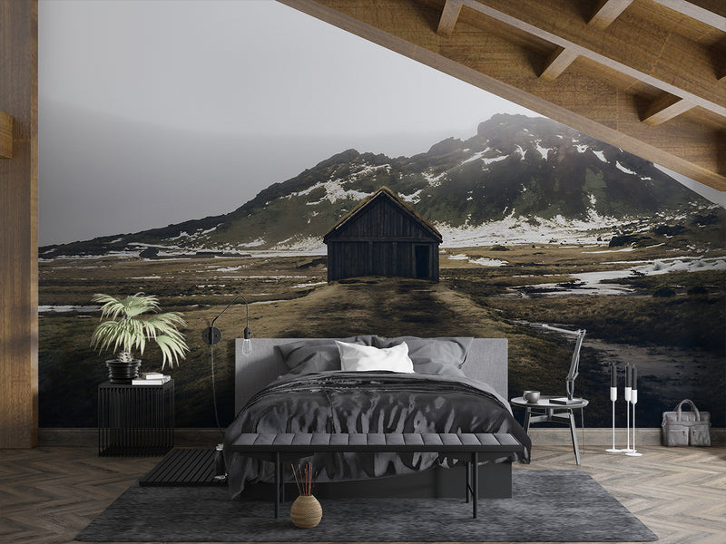 Peel and Stick Wall Mural – Norwegian Viking House Print Scandinavian Home Design for Bedroom or Living Room
