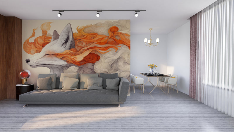 Self-Adhesive Full Wall Mural Abstract Art Design for Living Room, Kitchen, Bedroom 'Fox in a Vision'