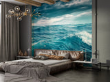 "Nature Print Modern Non-Woven Wallpaper for Bedroom, Lounge Area — 'Blue Sea Waves'"