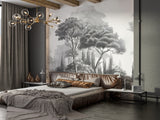 Vintage Style Art Print Graphic Non-Woven Wallpaper Black And White, Grey Shade For Office, Living Room, Bedroom 'Black And White Landscape: Forest Harmony' 🌲