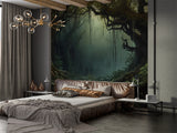 Traditional wallpaper Misty forest thickets, mystical atmosphere for bedroom, living room, or office Accent wall, Art Wall