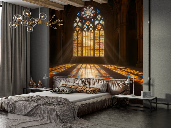 Space-Enhancing Wall Mural Non-Woven Wallpaper For Room "Stained Glass Window" Office Print Art Wall For Bedroom