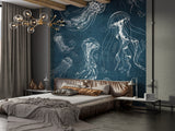 Art Wall Mural 🎨 Full Wall Peel and Stick Wallpaper "Painted Jellyfish" Wall Murals For Office Living Room