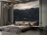 Nordic Design Peel and Stick Wall Mural Scandinavian Style Evening View of the Old Town of Kotor Bay from Mount Lovćen Print for Living Room, Office or Bedroom