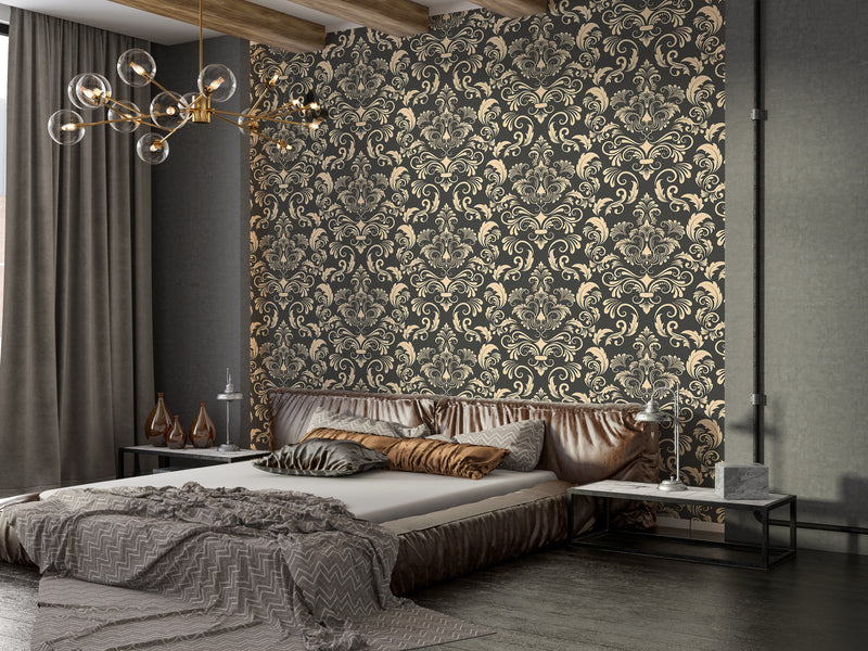Vintage Style Vinyl Wallpaper Wallpaper for Themed Venue Design, Living Room, or Bedroom. Wall Print 'Royal Damask Ornament'