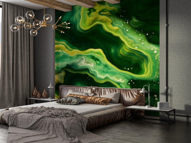 Bright Abstraction Self-Adhesive Wallpaper For Living Room, Bedroom, Office Dark Green Color Color Overflows ✨