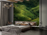 Lush Green Rice Terraces Aerial View – Peel and Stick Wall Mural Nature Landscape Wallpaper
