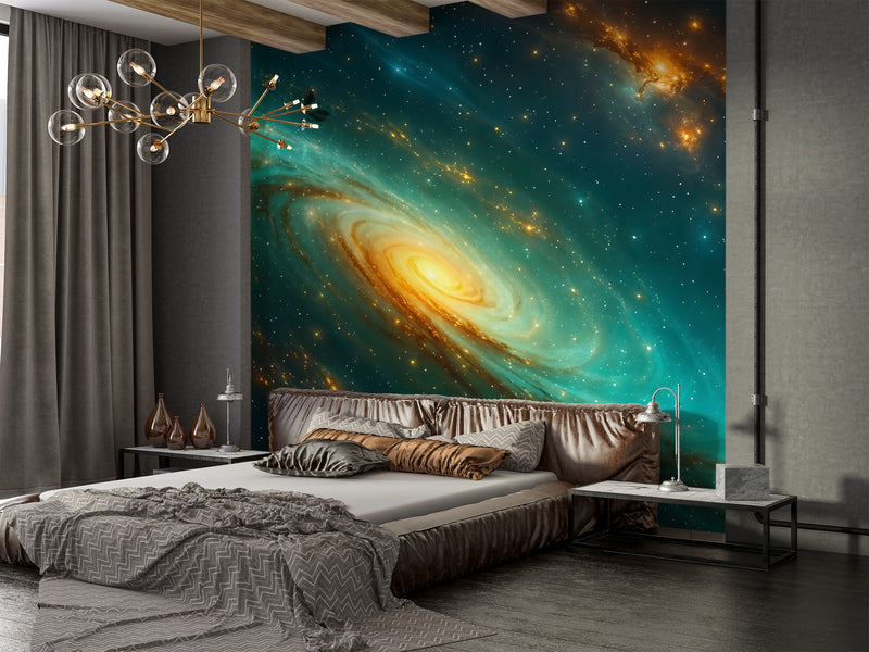 Wallpapers For Cosmic Design Vinyl Wallpaper Peel and Stick For Living Room, Hall, Art Design For Office "Spiral Galaxy In Radiance" Accent Wall 🌌✨