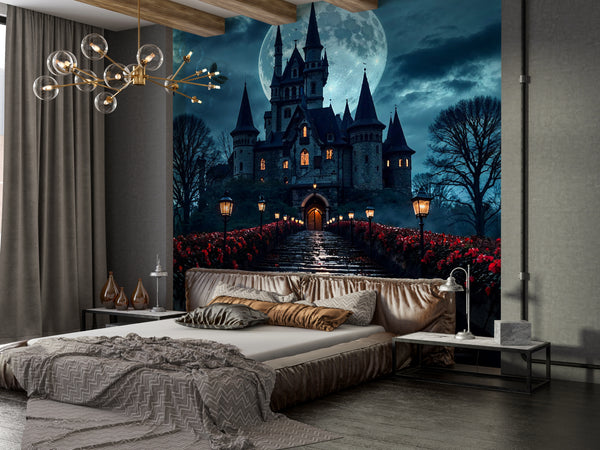 Gothic Style Peel and Stick Wall Mural for Living Room, Bedroom, or Home Office – "Rose Alley on a Gothic Night"
