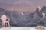 Zodiac Wheel Peel and Stick Wall Mural – Celestial Astrology Wallpaper for Meditation Room