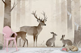 Forest Animals Non-Woven Wallpaper for Kids’ Room Calm Tones for Playroom Deer and Rabbit Wall Print  Forest Design Art Wall Mural