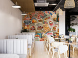 Non-Woven Wall Mural Vintage Food Poster Collage – Retro Restaurant Concept Wallpaper