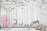 Kids’ Peel and Stick Mural Deer Family  Art Naturalistic Woodland Print for Children’s Room Art Wall Mural  Forest Design for Nursery