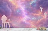 Lightning in Clouds Wall Mural – Dramatic Sky Storm Peel and Stick Wallpaper, Electric Atmosphere Wall Art
