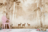 Forest Animals Wall Mural Peel and Stick Wallpaper for Kids’ Room Forest Design for Playroom Baby Deer Illustration Nursery Wall Art