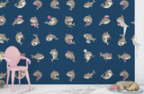 Kids Wall Murals Underwater Theme, Self-Adhesive Full Wall Wallpaper “Funny Sharks” Art Wall for Children’s Playroom 🦈💙