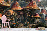 Fantasy Print for Kids Room, Non-Woven Wall Murals, Botanical Design “Mushroom City” for Children’s Playroom 🌿🍄