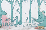 Cute Cartoon Illustration Bear Family Having Picnic in the Woods – Peel and Stick Wall Mural for Kids Room & Nursery