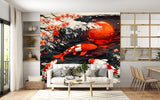 Japanese Koi Fish Wall Mural - Zen Red Sun & Cherry Blossom Ink Art Peel and Stick Wallpaper