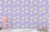 Non-Woven Wall Mural “Cute Bunnies on the Moon Catching Stars” – Magical Nursery Wallpaper