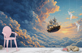 Non-Woven Wall Mural for Kids Room – Flying Ship Fairy Tale Print