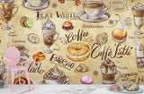 Non-woven wallpaper, vibrant wall decor for kitchen or café – "Coffee and Dessert in Vintage Style"