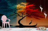 Non-woven photo wallpaper ‘Japanese Seasonal Tree’ — Conceptual art print for bedroom and hall, an elegant interior design choice for modern spaces and venues