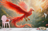 Wallpaper With Bird For Living Room, Relaxation Area, Meditatio Peel and Stick Mural ‘Flight Of The Phoenix In Sakura Blossoms’ Art Wall🌸🔥🕊️