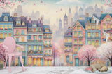 Whimsical Spring Town Wall Mural – Colorful Fantasy Houses Peel and Stick Wallpaper
