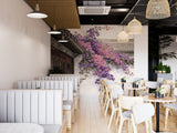 Peel and Stick Wallpaper Mural Blooming Bougainvillea Asian Courtyard for Bedroom