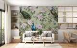 Self-Adhesive Wall Mural “Vintage Peacocks Among Roses” for Living Room