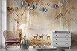 Forest Animals Wall Mural Peel and Stick Wallpaper for Kids’ Room Forest Design for Playroom Baby Deer Illustration Nursery Wall Art