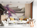 Peel and Stick Wallpaper Mural Blooming Bougainvillea Asian Courtyard for Bedroom