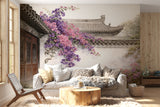 Peel and Stick Wallpaper Mural Blooming Bougainvillea Asian Courtyard for Bedroom