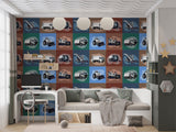 Self-Adhesive Wall Mural – Construction Vehicles Pattern Wallpaper for Kids Room | Peel and Stick Photo Wallpaper