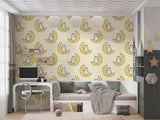 Peel and Stick Wall Mural “Happy Bunnies on the Moon” – Kids Room Wallpaper