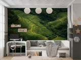 Lush Green Rice Terraces Aerial View – Peel and Stick Wall Mural Nature Landscape Wallpaper